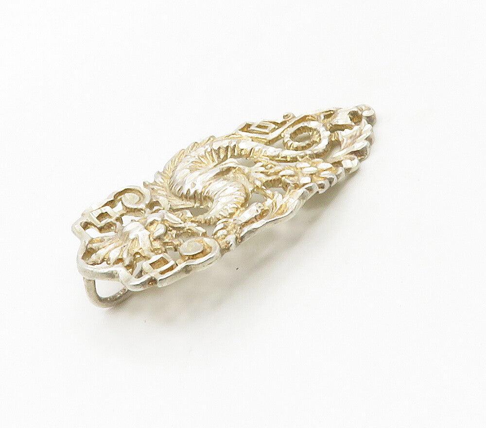 925 Sterling Silver  Vintage Shiny Diamond Cut Dragon Motif Pendant  PT12924