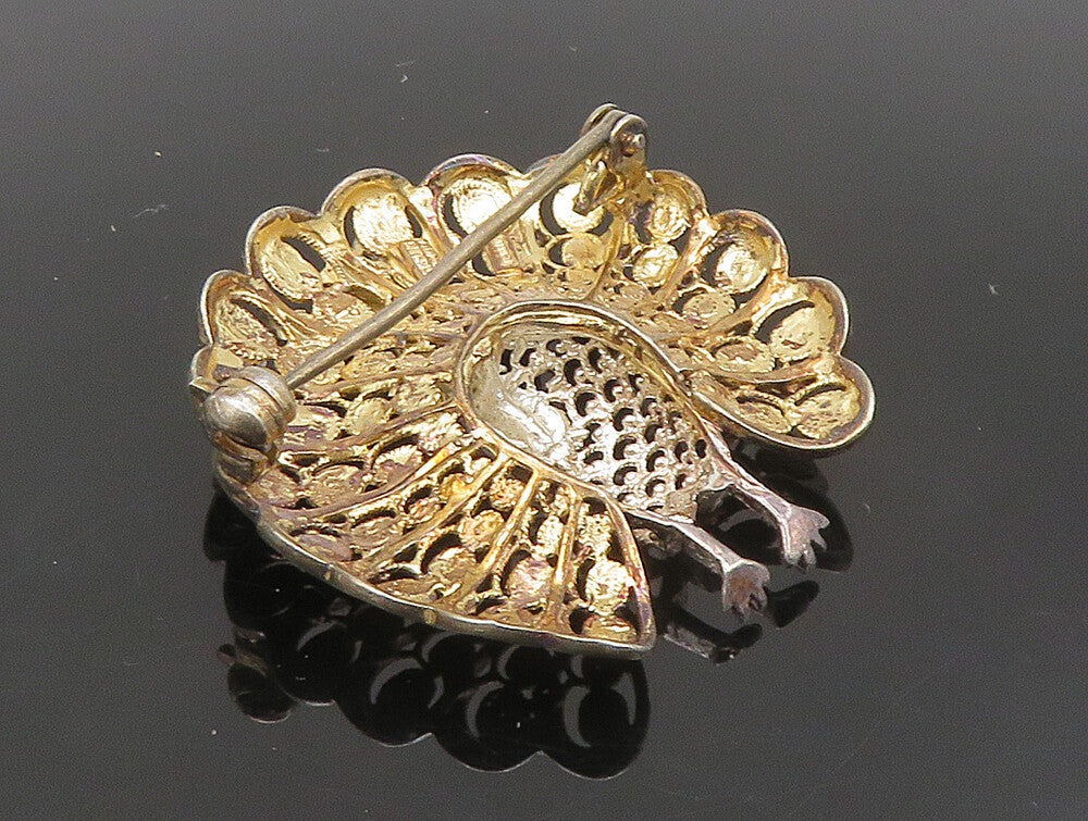 VAN LOU GERMANY 925 Silver  Vintage Ruby Peacock Filigree Brooch Pin  BP9320