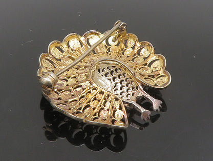 VAN LOU GERMANY 925 Silver  Vintage Ruby Peacock Filigree Brooch Pin  BP9320