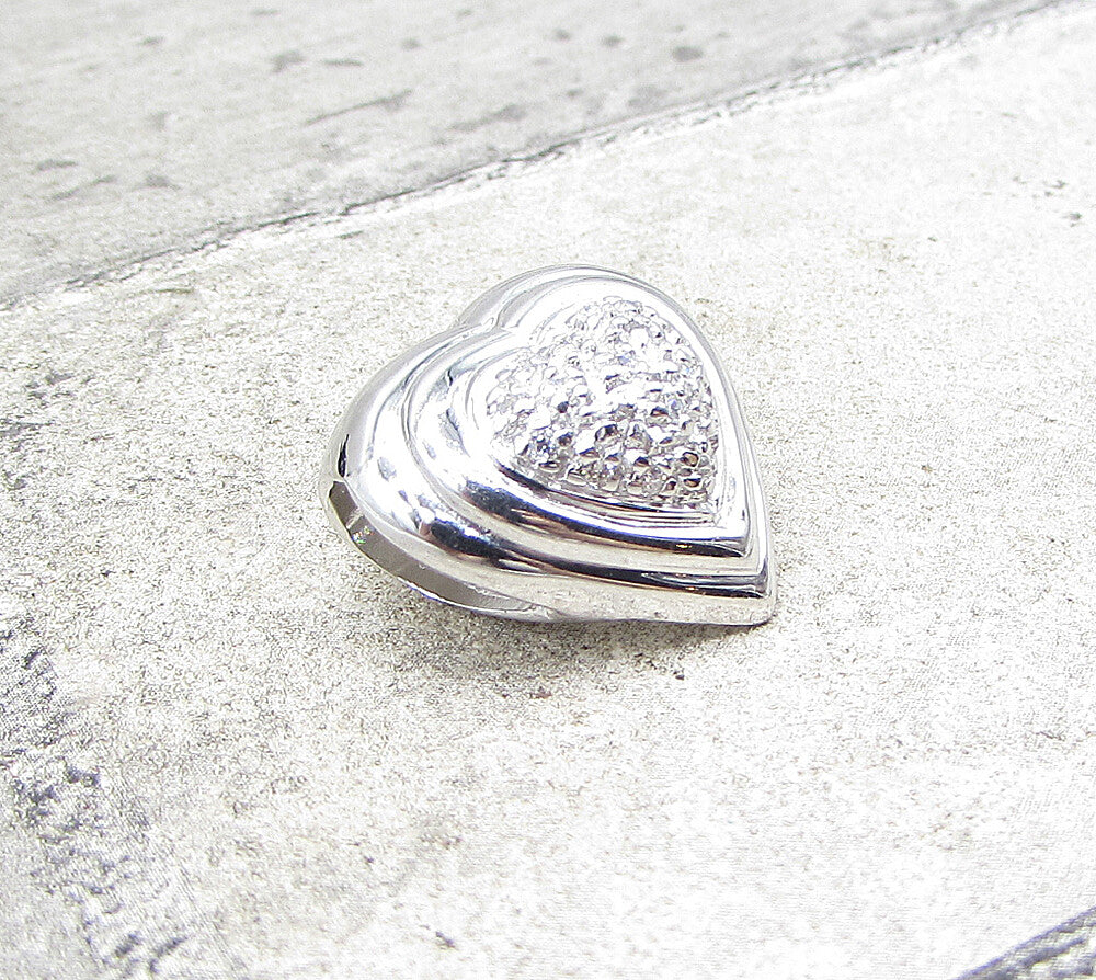 925 Sterling Silver  White Cubic Zirconia Love Heart Slider Pendant  PT1370
