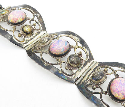 MEXICO 925 Sterling Silver Vintage Dragon's Breath Glass Chain Bracelet BT1893