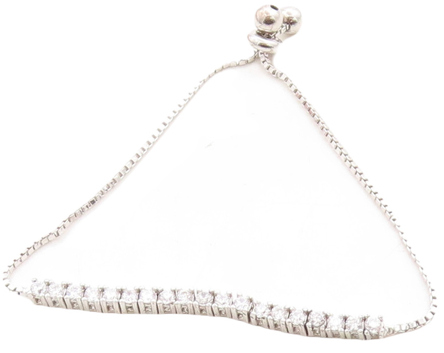 925 Silver  White Cubic Zirconia Adjustable Child Box Chain Bracelet  BT1061