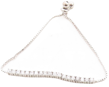 925 Silver  White Cubic Zirconia Adjustable Child Box Chain Bracelet  BT1061