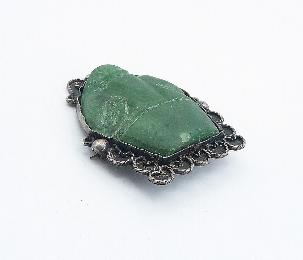 MEXICO 925 Silver  Vintage Antique Face Carved Gemstone Brooch Pin  BP2881