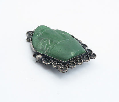 MEXICO 925 Silver  Vintage Antique Face Carved Gemstone Brooch Pin  BP2881