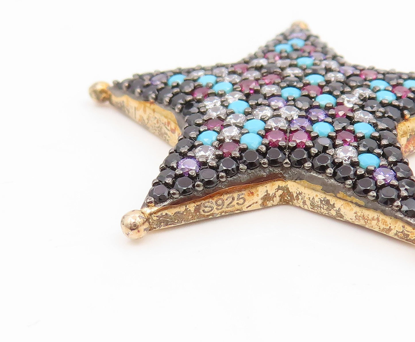 925 Sterling Silver Vintage Necklace Gold Plated Multi Gemstone Star  NE4848