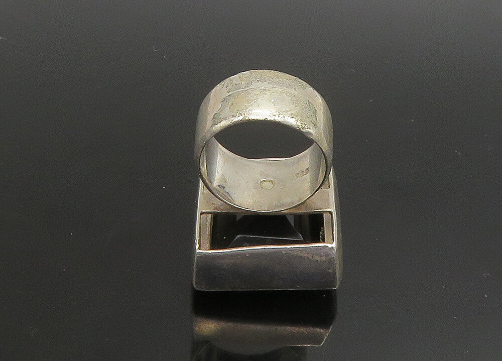 925 Sterling Silver  Vintage Black Spinel Square Cocktail Ring Sz 5  RG23454