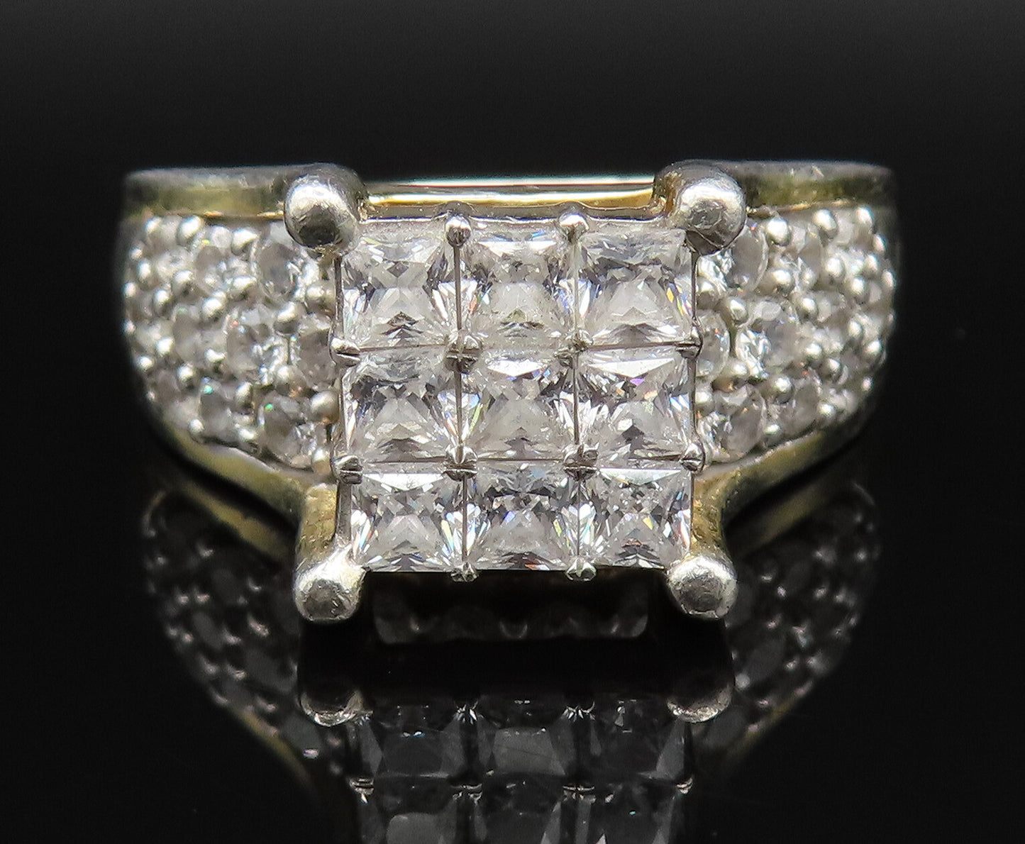 925 Silver  Vintage Sparkly Multi Stone Cubic Zirconia Ring Sz 10  RG25412