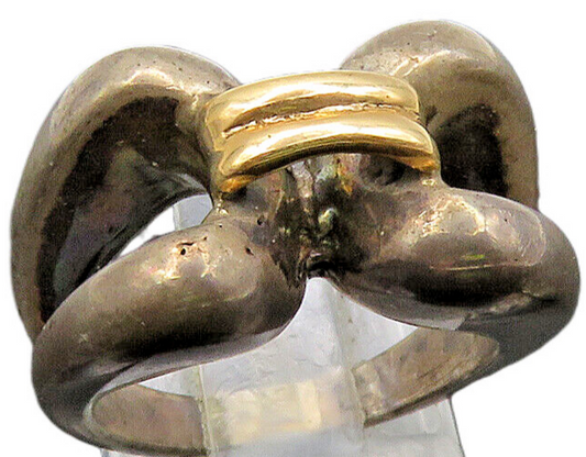 925 Silver & 14K GOLD  Vintage Open Shank Connector Band Ring Sz 6  RG24368
