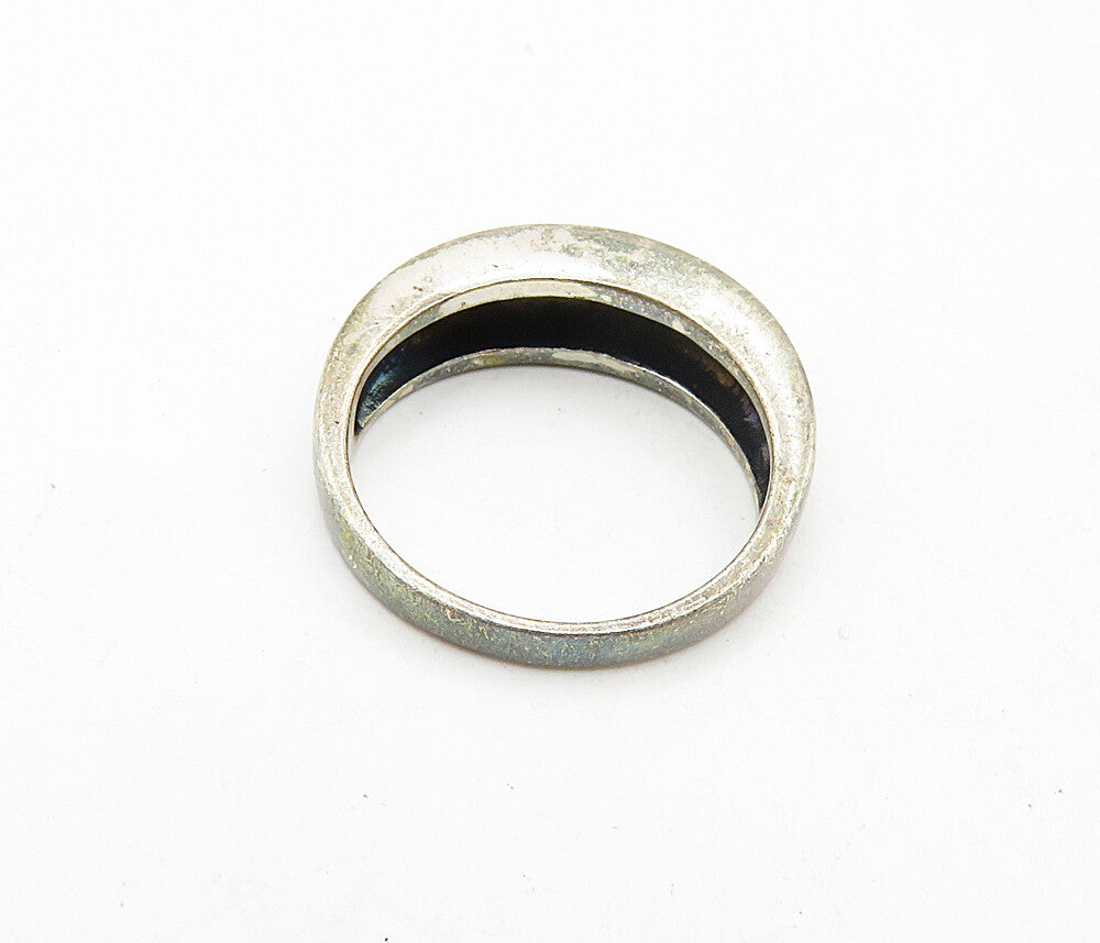 925 Sterling Silver  Vintage Dark Tone Open Greek Key Band Ring Sz 7  RG8815