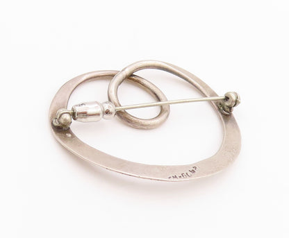925 Sterling Silver Vintage Brooch Designer Looped Double Ring  BP11745
