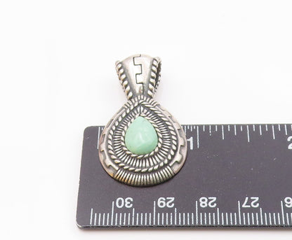 CAROLYN POLLACK 925 Silver  Vintage Ribbed & Rope Turquoise Pendant  PT21771