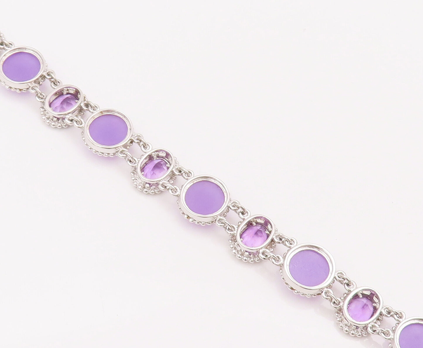 925 Sterling Silver Vintage Bracelet Oval & Round Amethyst Halo Beaded  BT10428