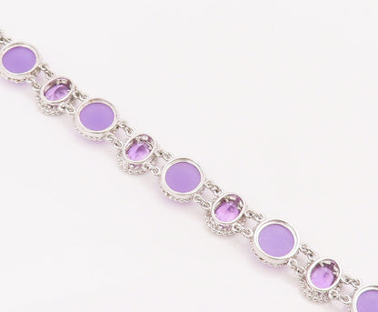925 Sterling Silver Vintage Bracelet Oval & Round Amethyst Halo Beaded  BT10428