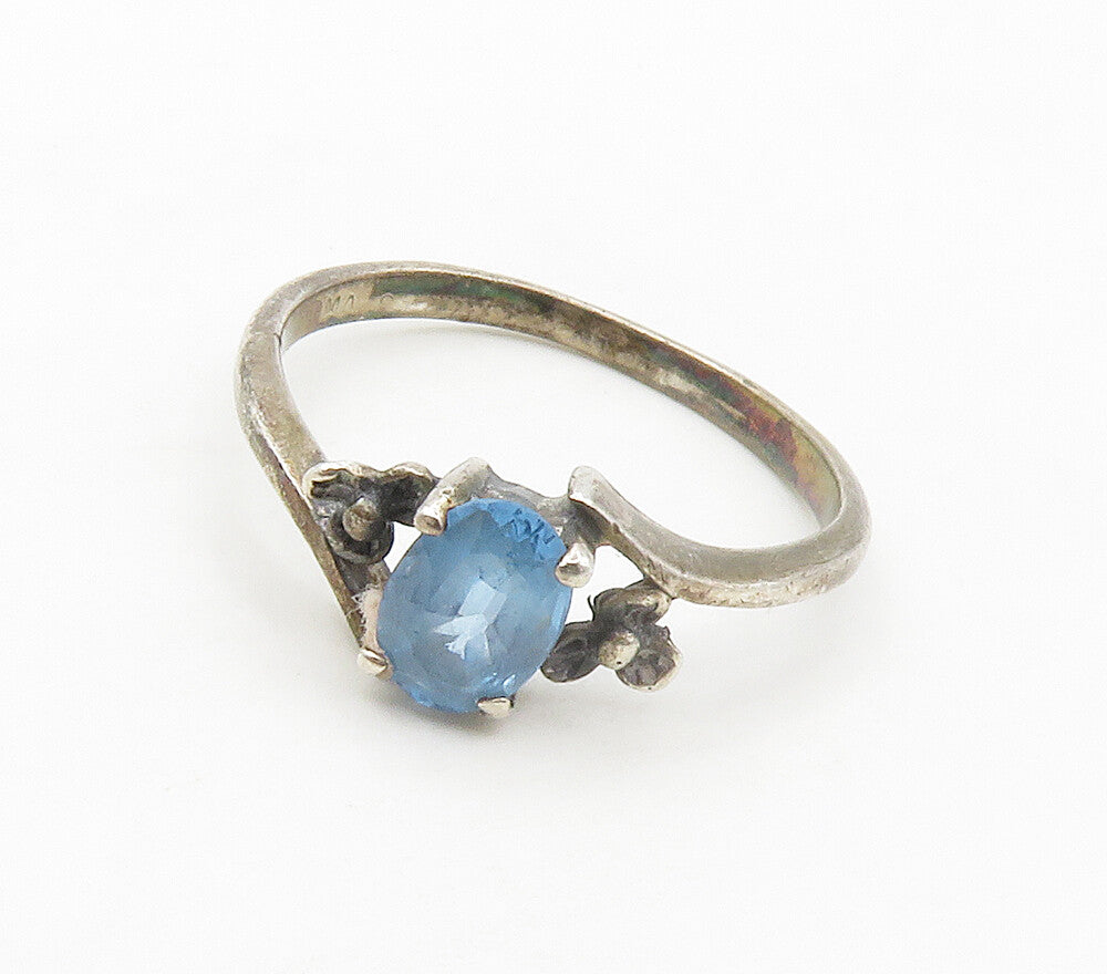 BOMA 925 Silver  Vintage Blue Topaz Floral Bypass Band Ring Sz 7  RG16552
