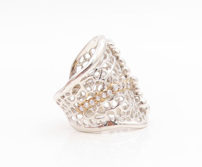 925 Sterling Silver Vintage Ring CZ Intricate Spider Web Wide Band Sz 7 RG34625