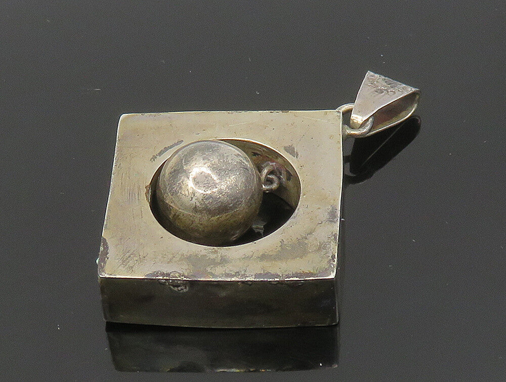 MEXICO 925 Sterling Silver Vintage Shiny Mod Geo Dangling Ball Pendant PT19766