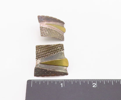 14K Gold & 925 Sterling Silver Vintage Earrings Classic Geometric Shield EG14400