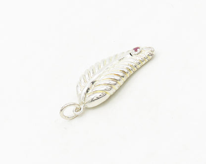925 Sterling Silver  Vintage Petite Ruby Shiny Floral Leaf Pendant  PT14046