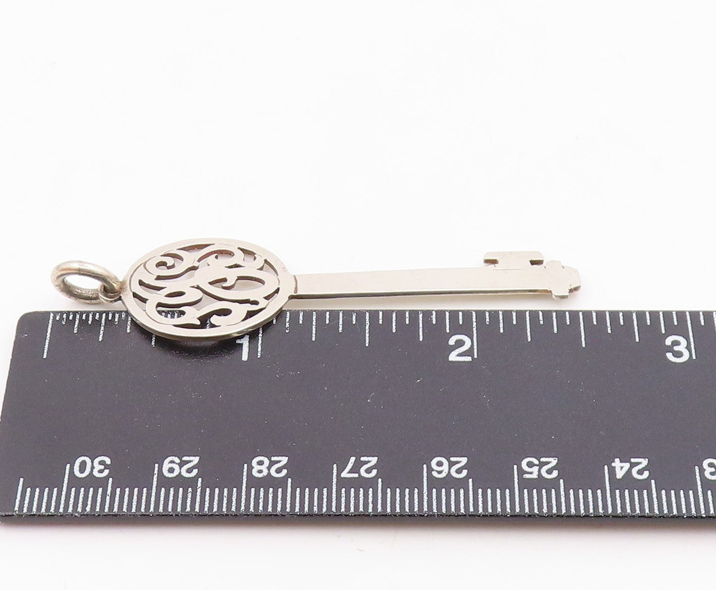 JANE BASCH 925 Silver  Vintage Shiny Cutout Detail Key Motif Pendant  PT14593
