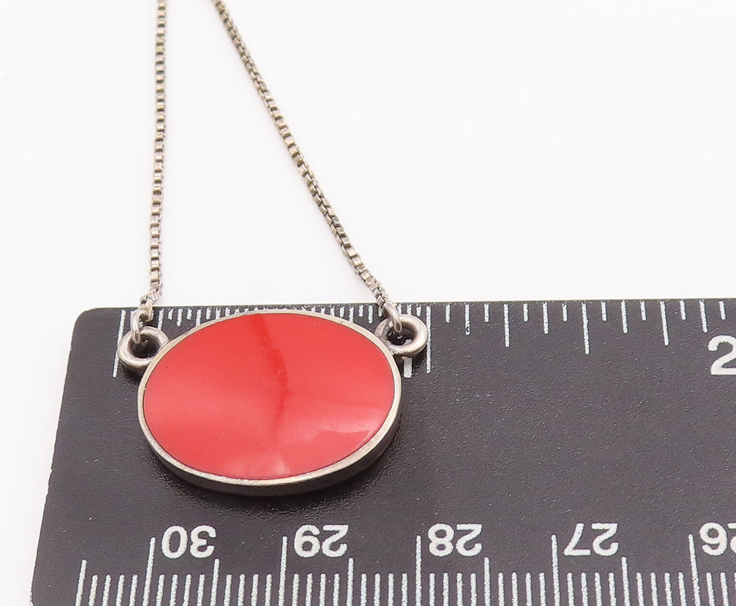 925 Sterling Silver Vintage Necklace Minimalist Oval Carnelian Inlay  NE4286