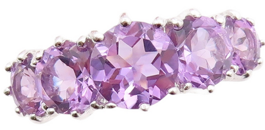 925 Sterling Silver Vintage Ring Round Cut Amethyst 5 Stone Band  Sz 6  RG32728