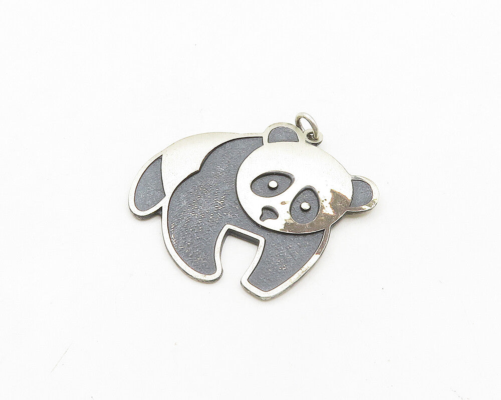 BELL 925 Silver  Vintage Two Tone Oxidized Panda Bear Motif Pendant  PT15462