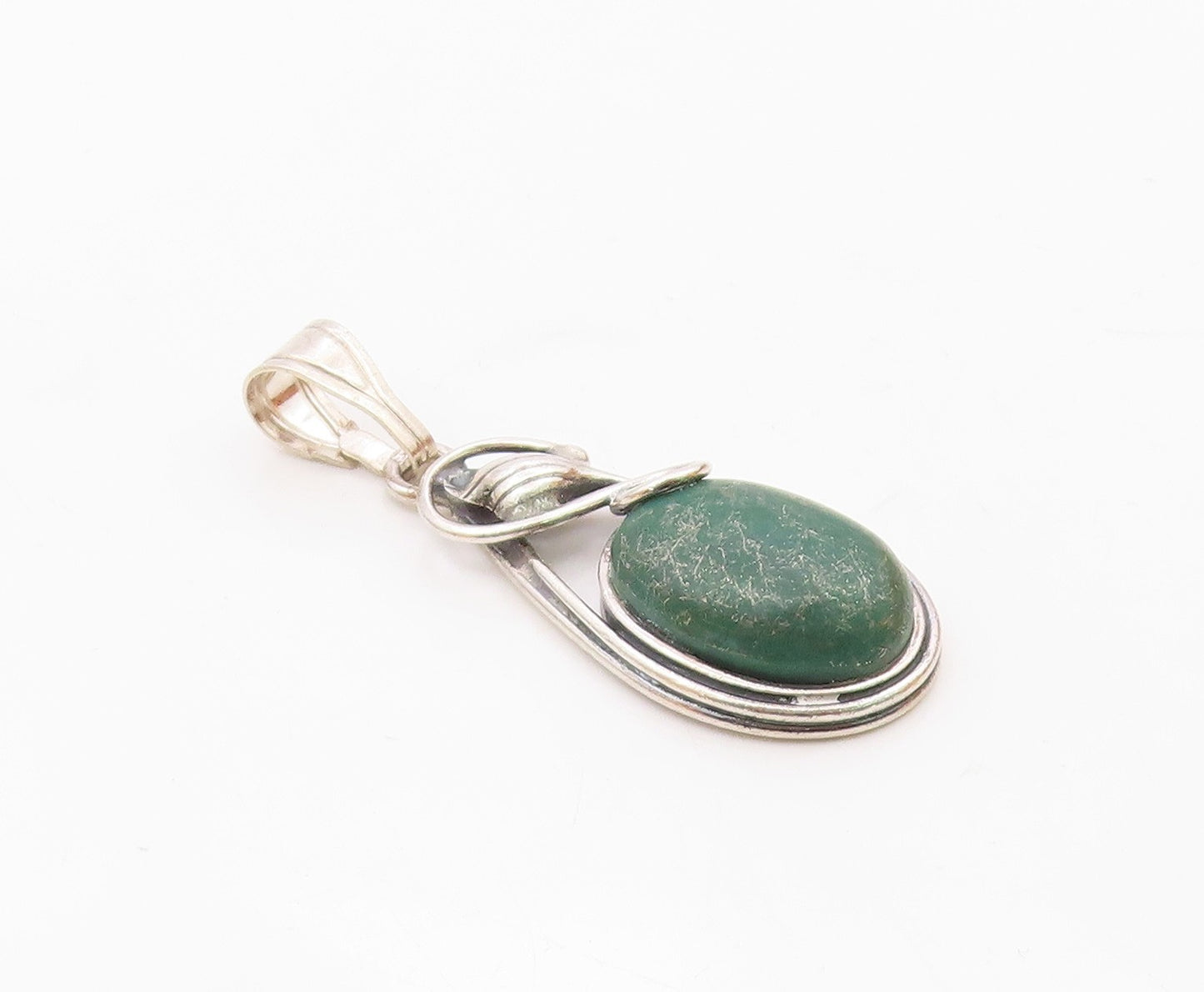 925 Sterling Silver Vintage Cabochon Cut Chrysocolla Swirl Pendant PT20105