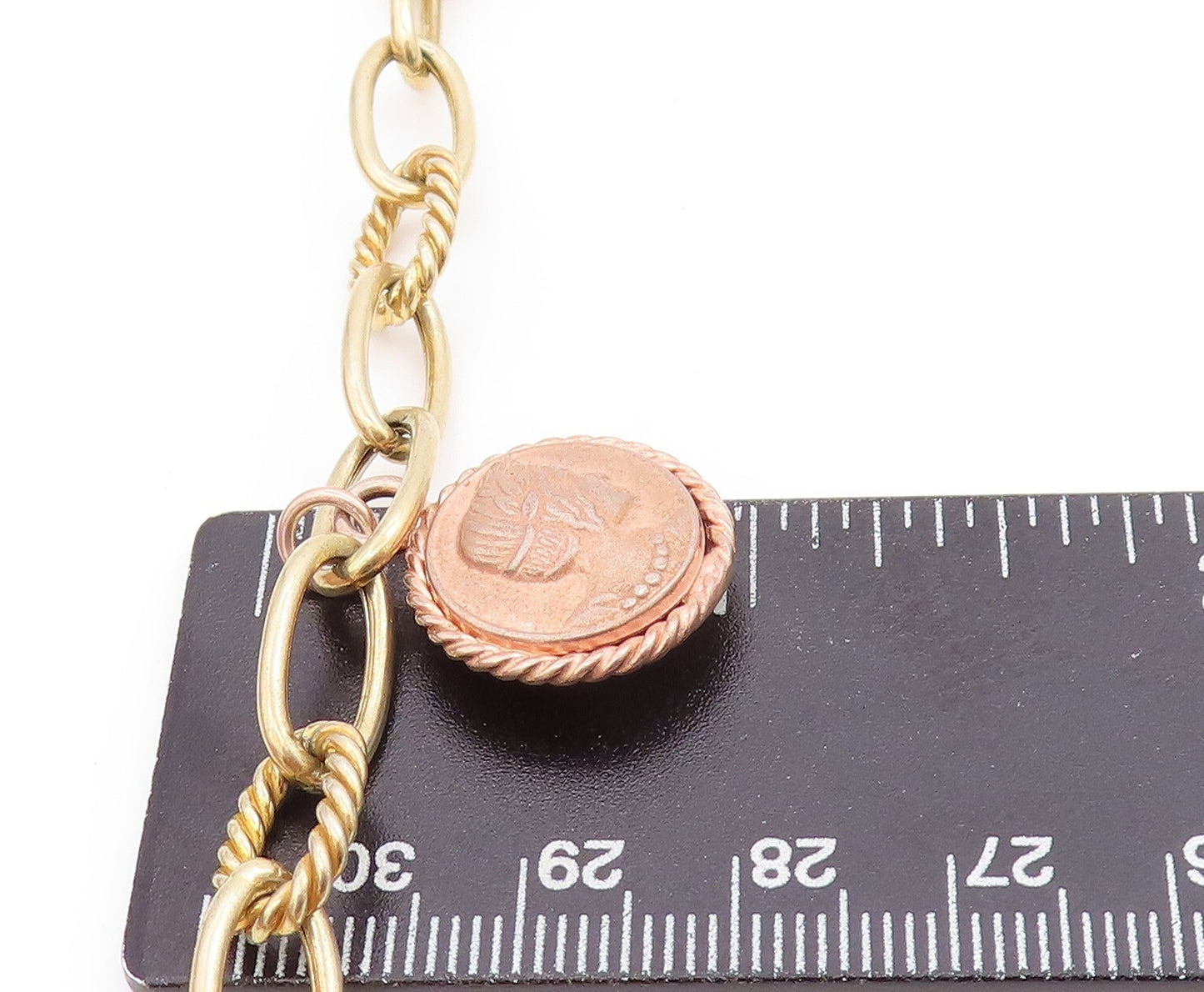 925 Sterling Silver Vintage Bracelet Gold Rings Dangling Men Face Coins  BT10985