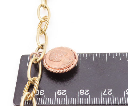 925 Sterling Silver Vintage Bracelet Gold Rings Dangling Men Face Coins  BT10985