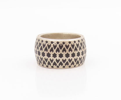 925 Sterling Silver Vintage Ring Black Intricate Lattice Pattern  Sz 6  RG34494