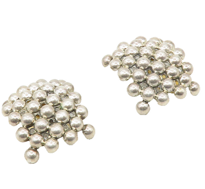 MEXICO 925 Sterling Silver  Vintage Shiny Bubble Non Pierce Earrings  EG9048