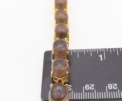 925 Sterling Silver Vintage Bracelet Gold Plated Cabochon Smoky Quartz  BT10776