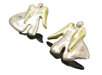 925 Sterling Silver Vintage Two Tone Modernist Angel Drop Earrings EG4122