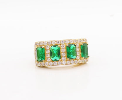 925 Sterling Silver Vintage Ring Gold Plated Green Halo White CZ  Sz 7  RG29768