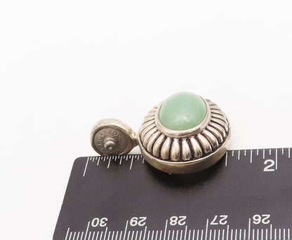 925 Sterling Silver Vintage Pendant ESPO Domed Oval Green Agate Etched  PT23252