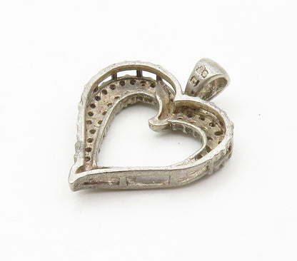 925 Sterling Silver  Vintage Genuine Diamonds Open Love Heart Pendant  PT11934