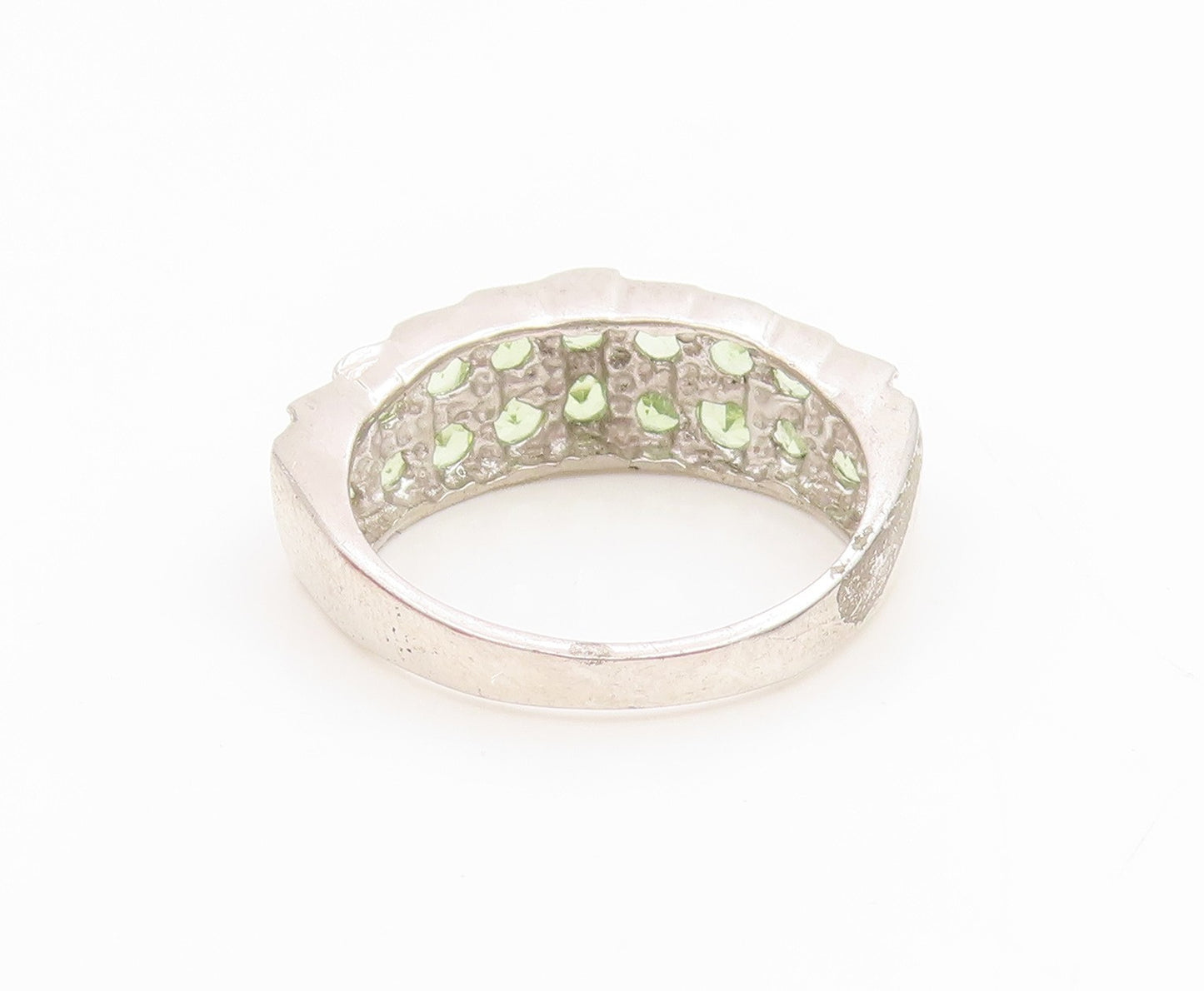 925 Sterling Silver Vintage Ring Peridot Double Row Wide Band  Sz 7.5  RG36165