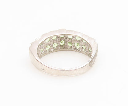 925 Sterling Silver Vintage Ring Peridot Double Row Wide Band  Sz 7.5  RG36165
