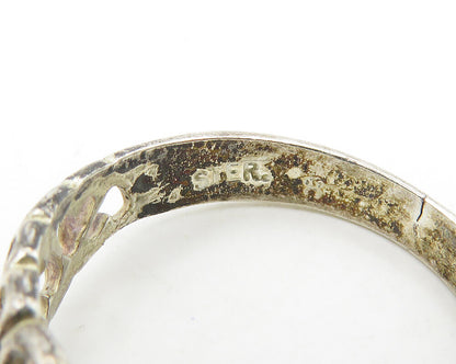 925 Sterling Silver  Vintage Up & Down Love Hearts Band Ring Sz 8  RG18632