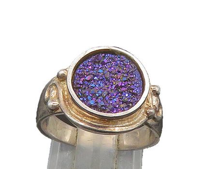 SAJEN 925 Silver  Vintage Purple Druzy Stone Cocktail Ring Sz 7  RG23322