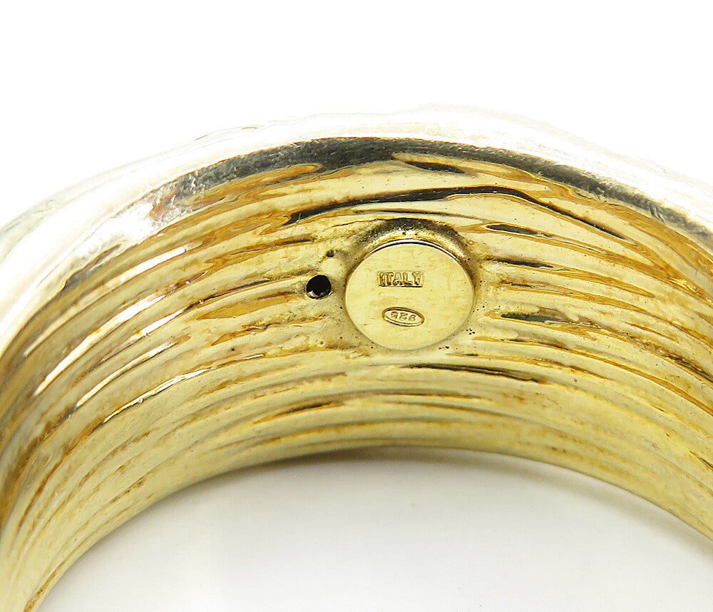 925 Sterling Silver  Shiny Gold Plated Hollow Textured Hoop Earrings  EG4160