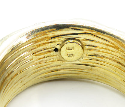 925 Sterling Silver  Shiny Gold Plated Hollow Textured Hoop Earrings  EG4160