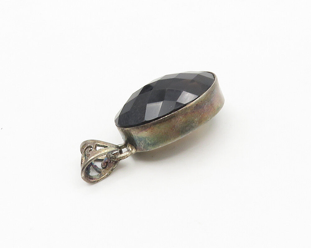 925 Sterling Silver  Vintage Large Real Faceted Smoky Topaz Pendant  PT14557