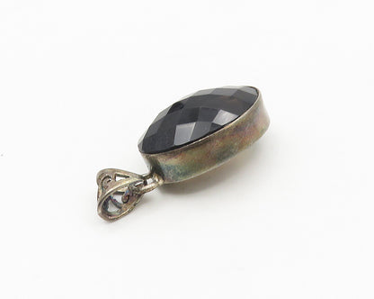 925 Sterling Silver  Vintage Large Real Faceted Smoky Topaz Pendant  PT14557