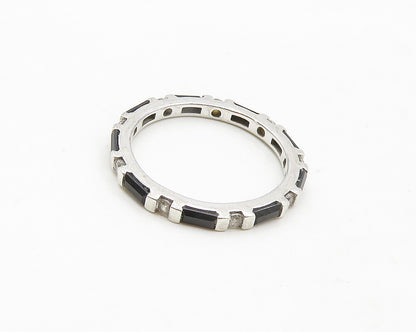 925 Sterling Silver  Hematite & Topaz Patterned Band Ring Sz 8.5  RG19108