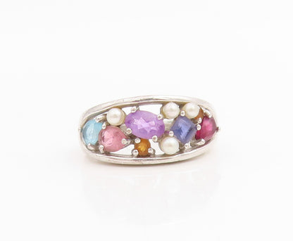 925 Sterling Silver Vintage Ring Multi Gemstone Cluster Band  Sz 7  RG34785