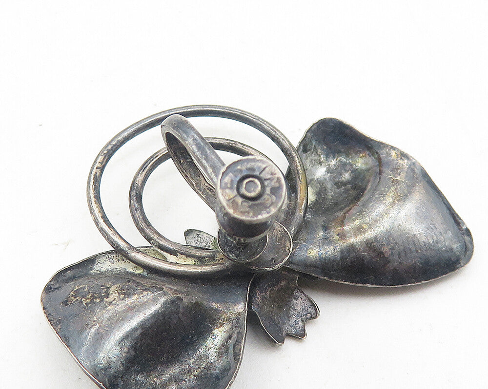 925 Sterling Silver  Vintage Antique Flower Bow Non Pierce Earrings  EG5965