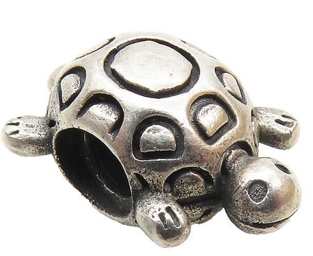 925 Sterling Silver  Vintage Shiny Petite Turtle Motif Slide Pendant  PT7546