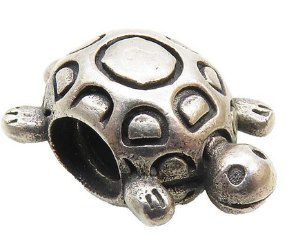 925 Sterling Silver  Vintage Shiny Petite Turtle Motif Slide Pendant  PT7546